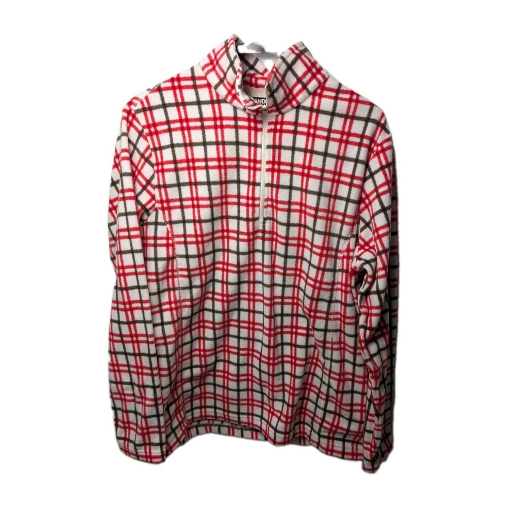 Lands End Fleece Pullover Womens Large L 14 16 Plaid 1/4 Zip Jacket Sweatshirt